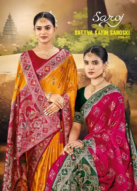 Sattva Satin Saroski Vol 1 By Saroj Satin Silk Pattu Saree Wholesale Market In Surat

